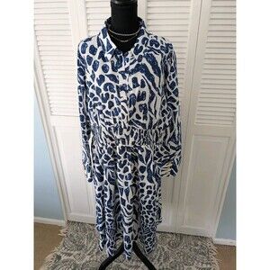 Girl Soul Dress Women's 3X Abstract Blue White Print Western Fit & Flare Midi